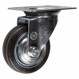 Колесная опора 75 мм площадка, поворотная, черная резина, роликоподшипник