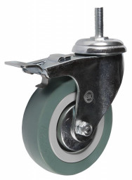 Колесная опора 75мм аппаратная болт, поворотная, тормоз, подшипник скольжения