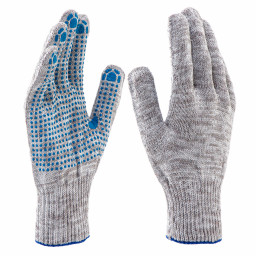 Перчатки трикотажные х/б ПВХ точка серый меланж 6 нитей 10 класс  СИБРТЕХ